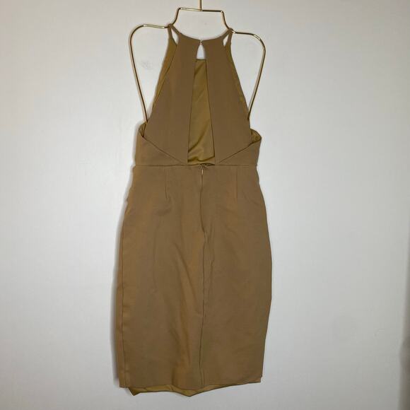 LAVISH ALICE Tan Wrap Front Plunge Back Mini Dress Size US 6 - Picture 10 of 13